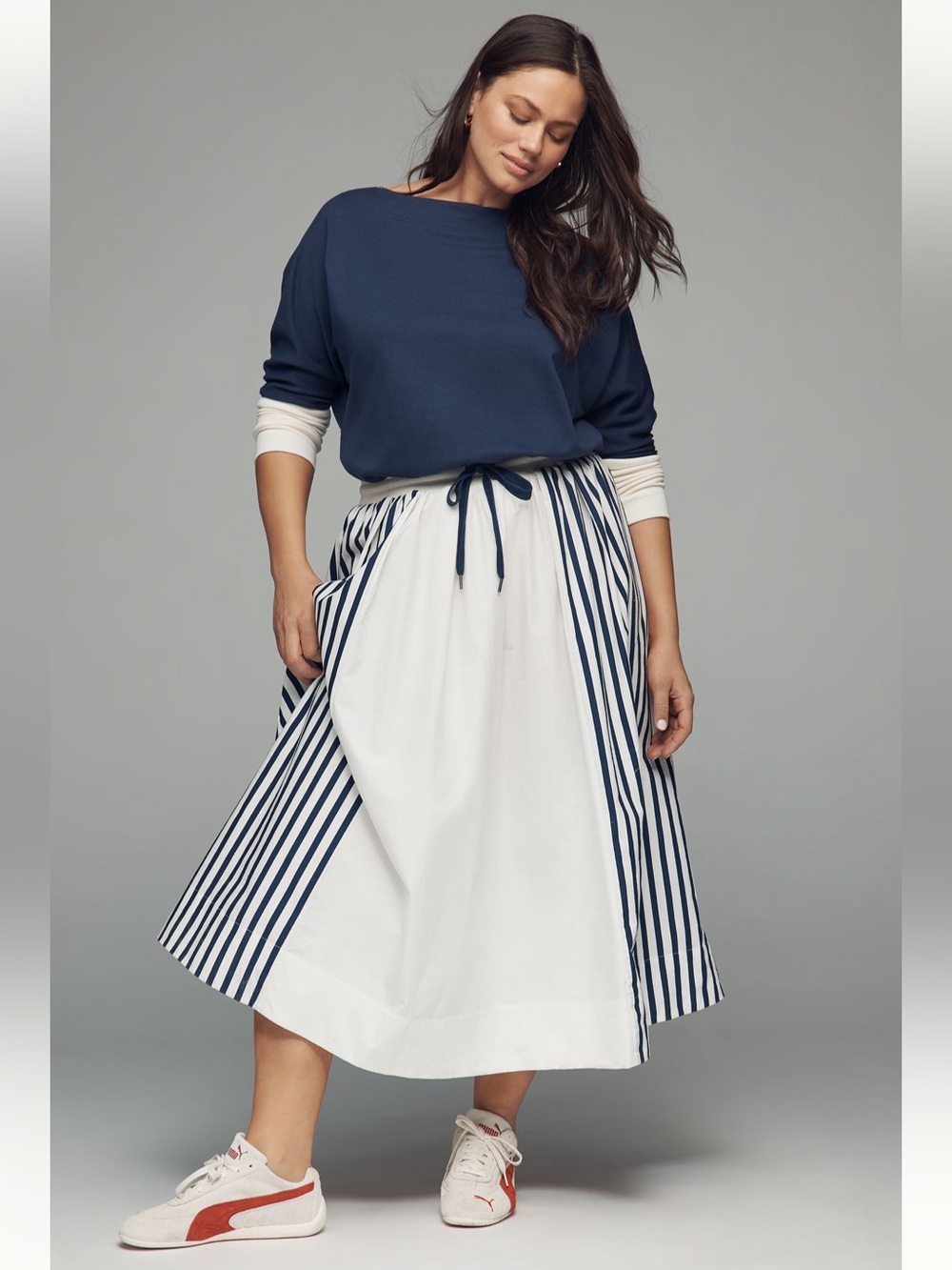Anthropologie Coastal Twofer Maxi Dress NWT Large Navy Nautical Daily Practice